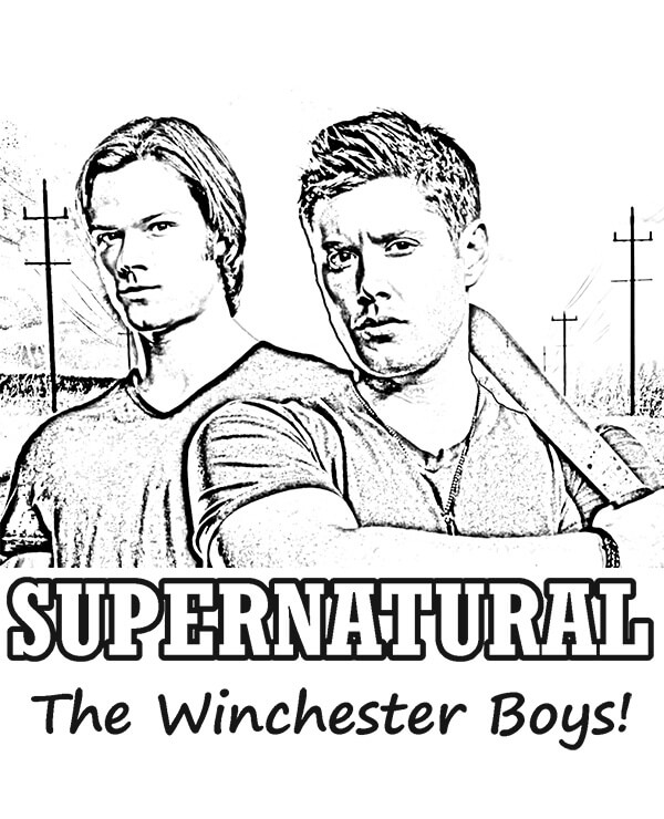 600x740 Supernatural The Winchester Boys Free Coloring Page! Bit O