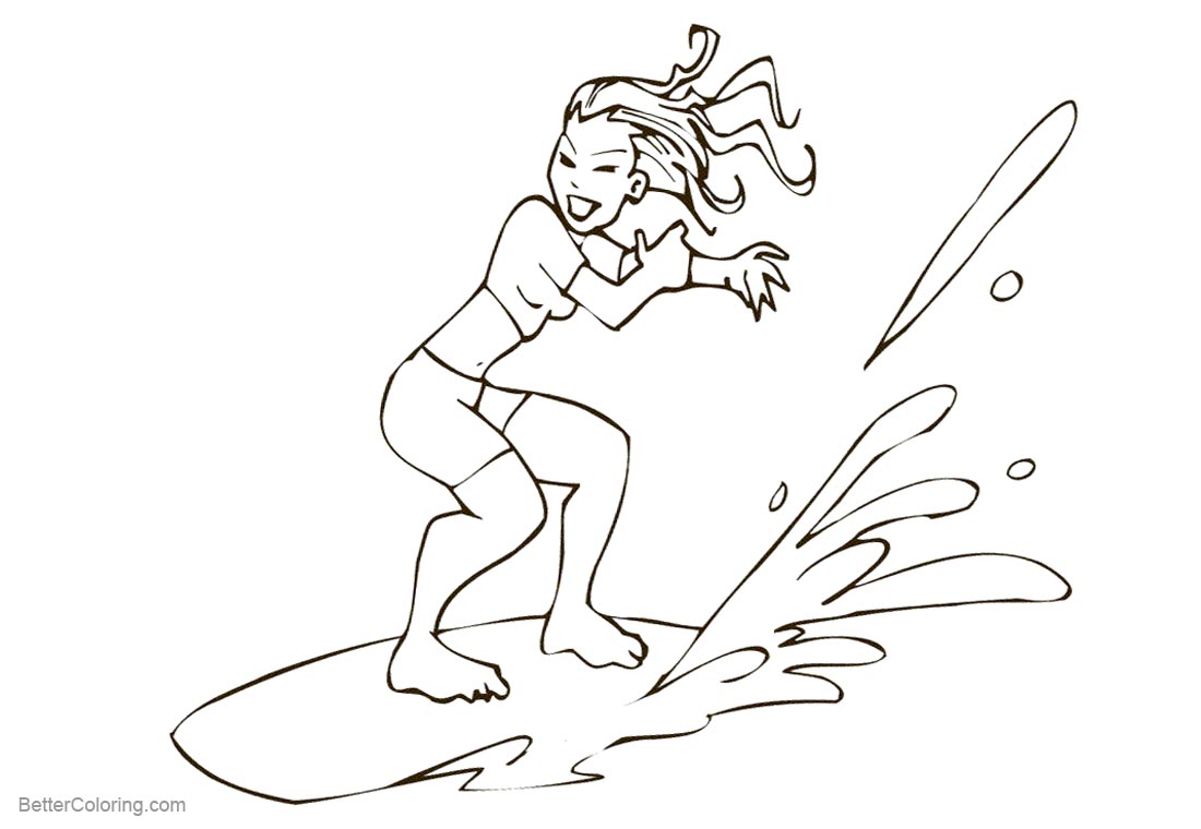 1100x760 Surfboard Coloring Pages A Girl Is Surfing