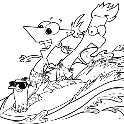 Phineas And Ferb Surf's Up Coloring Page Disney Family 420x420 Phineas And Ferb Surf's Up Coloring Page Disney Family