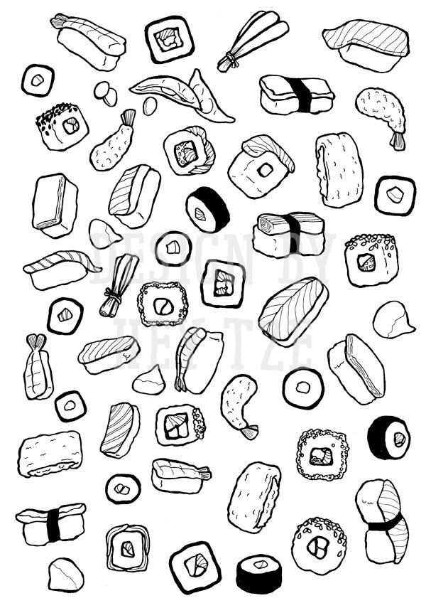 600x848 Sushi Colouring Page