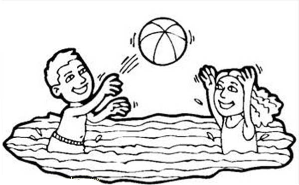 Volleyball In A Swimming Pool Coloring Page 600x372 Volleyball In A Swimming Pool Coloring Page