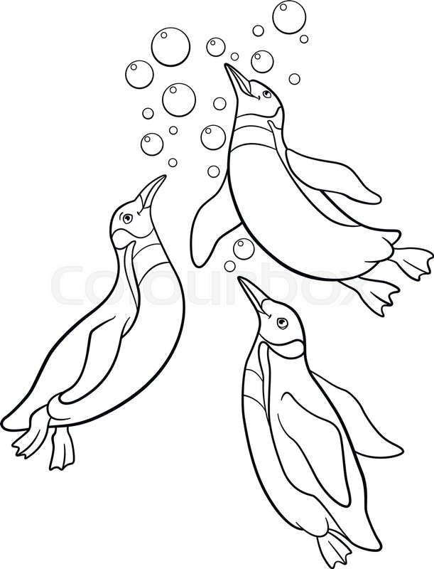 Coloring Pages. Three Little Cute Penguins Swim And Smile. Stock 611x800 Coloring Pages. Three Little Cute Penguins Swim And Smile. Stock