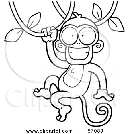 450x470 Cartoon Clipart Of Blacknd White Happy Monkey Swinging On