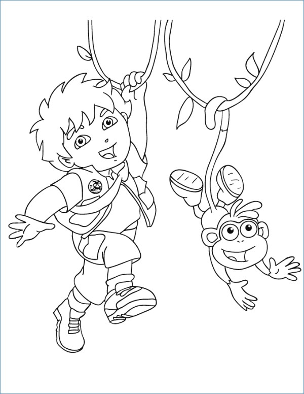 600x776 Dora The Explorer And Boots The Monkey Play Slide Coloring Page