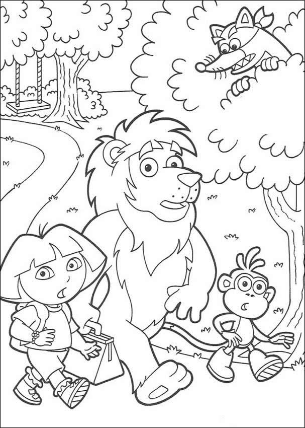 607x850 Dora The Exlorer, Boots, Swiper And Lion Coloring Pages