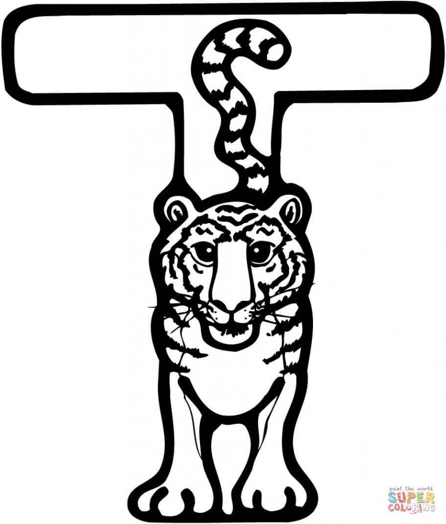 872x1024 Letter T Tiger Coloring Page Smart Pages Printable Animal