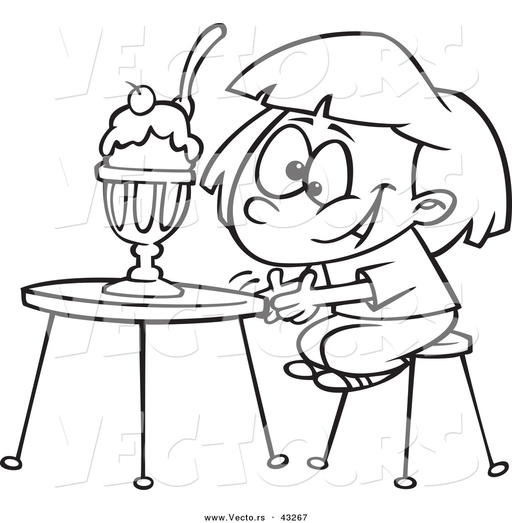 1024x1044 Vector Of A Happy Cartoon Girl Sitting With A Ice Cream Sundae