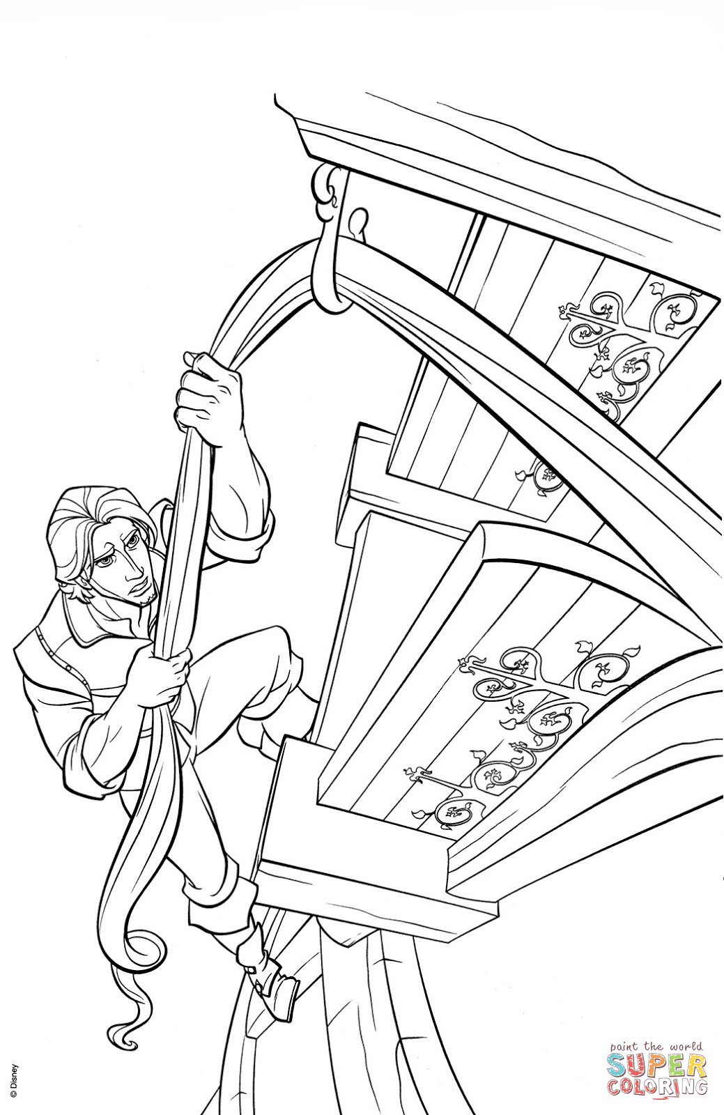 Flynn Rider Climbs Rapunzels Tower Coloring Page Rapunzel Pages 1039x1600 Flynn Rider Climbs Rapunzels Tower Coloring Page Rapunzel Pages