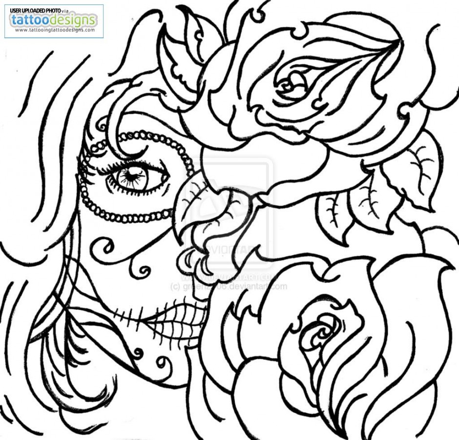 Sugar Skull Rose Tattoo Coloring Pages Coloring 940x900 Sugar Skull Rose Tattoo Coloring Pages Coloring