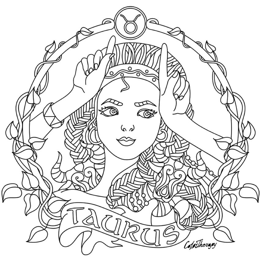 850x850 Taurus Zodiac Beauty Colouring Page Coloring Collections