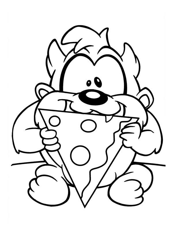 600x809 Baby Taz Eating Pizza In Baby Looney Tunes Coloring Page Baby Taz