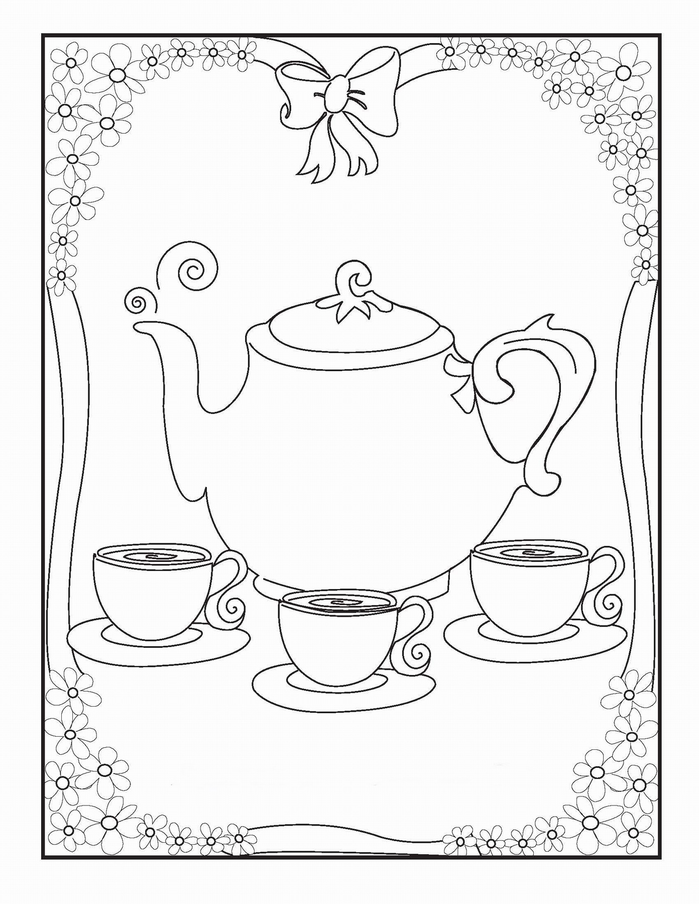 1392x1800 Coloring Pages. Tea Party Coloring Book