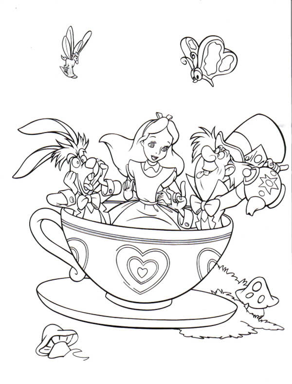 Fantasyland Mad Tea Party Alice In Wonderland Coloring Page 600x789 Fantasyland Mad Tea Party Alice In Wonderland Coloring Page