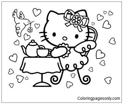 Hello Kitty Tea Party Coloring Page Hello Kitty Coloring 413x348 Hello Kitty Tea Party Coloring Page Hello Kitty Coloring