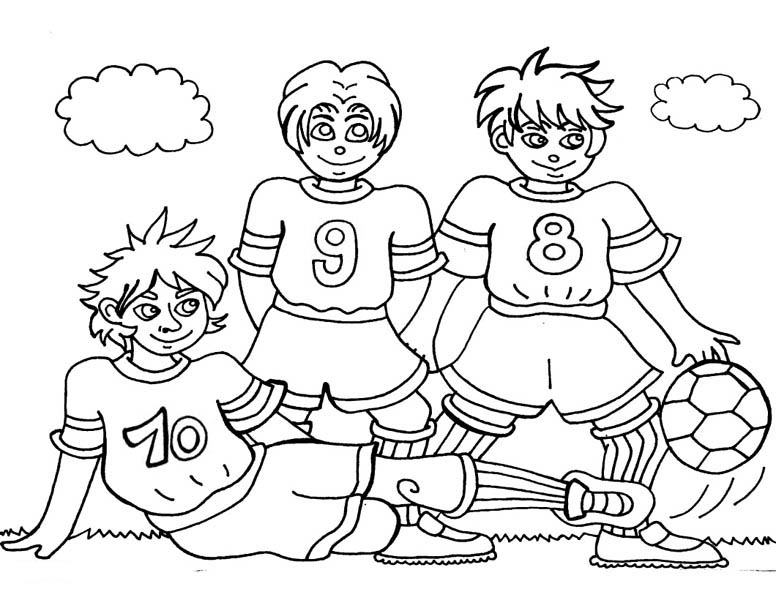 Three Soccer Player Making A Team Pose Before The Game Coloring 776x600 Three Soccer Player Making A Team Pose Before The Game Coloring