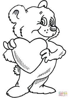 Teddy Bear Holding A Heart Coloring Pages