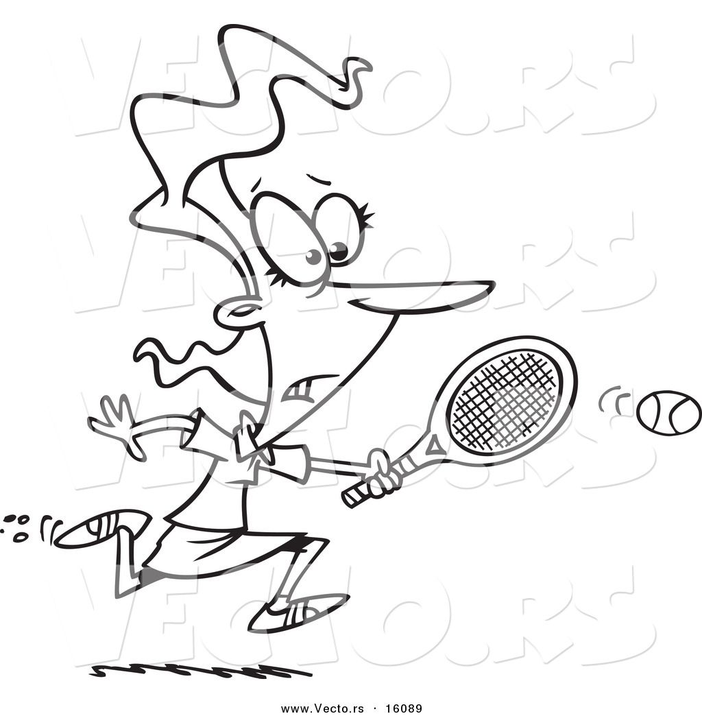 1024x1044 Vector Of A Cartoon Girl Chasing An Elusive Tennis Ball