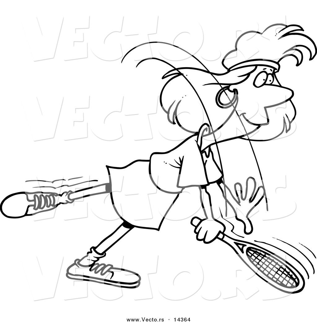 1024x1044 Vector Of A Cartoon Woman Swinging Her Tennis Racket