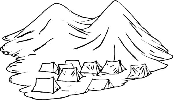 Tents Under Active Volcano Coloring Page 600x348 Tents Under Active Volcano Coloring Page