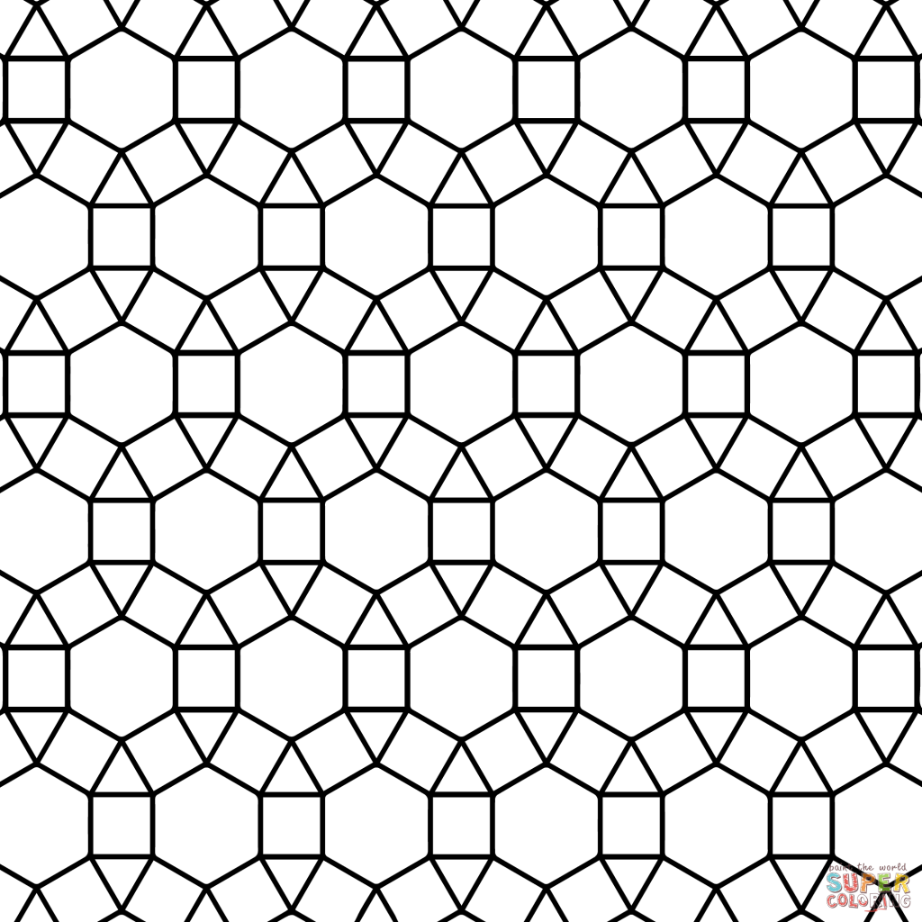 Tessellation With Hexagon Triangle And Square Coloring Page 1024x1024 Tessellation With Hexagon Triangle And Square Coloring Page