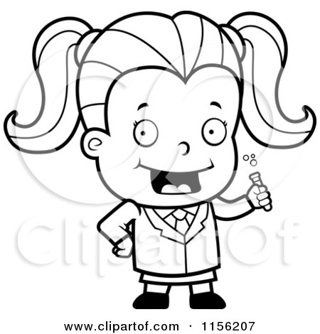 Cartoon Clipart Of Blacknd White Cute Scientist Girl Holding 450x470 Cartoon Clipart Of Blacknd White Cute Scientist Girl Holding