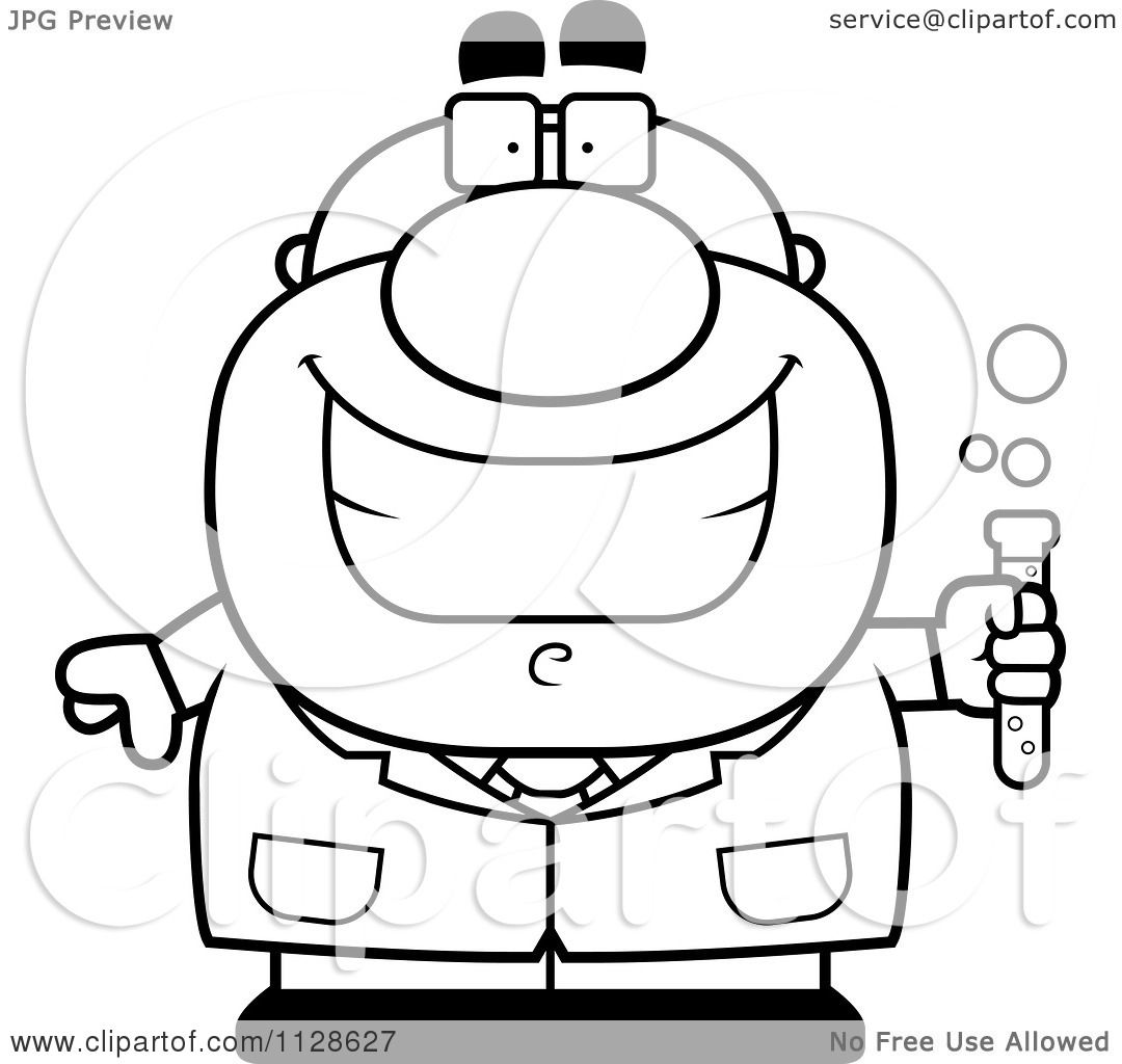 Cartoon Clipart Of An Outlined Pudgy Male Scientist Holding A Test 1080x1024 Cartoon Clipart Of An Outlined Pudgy Male Scientist Holding A Test