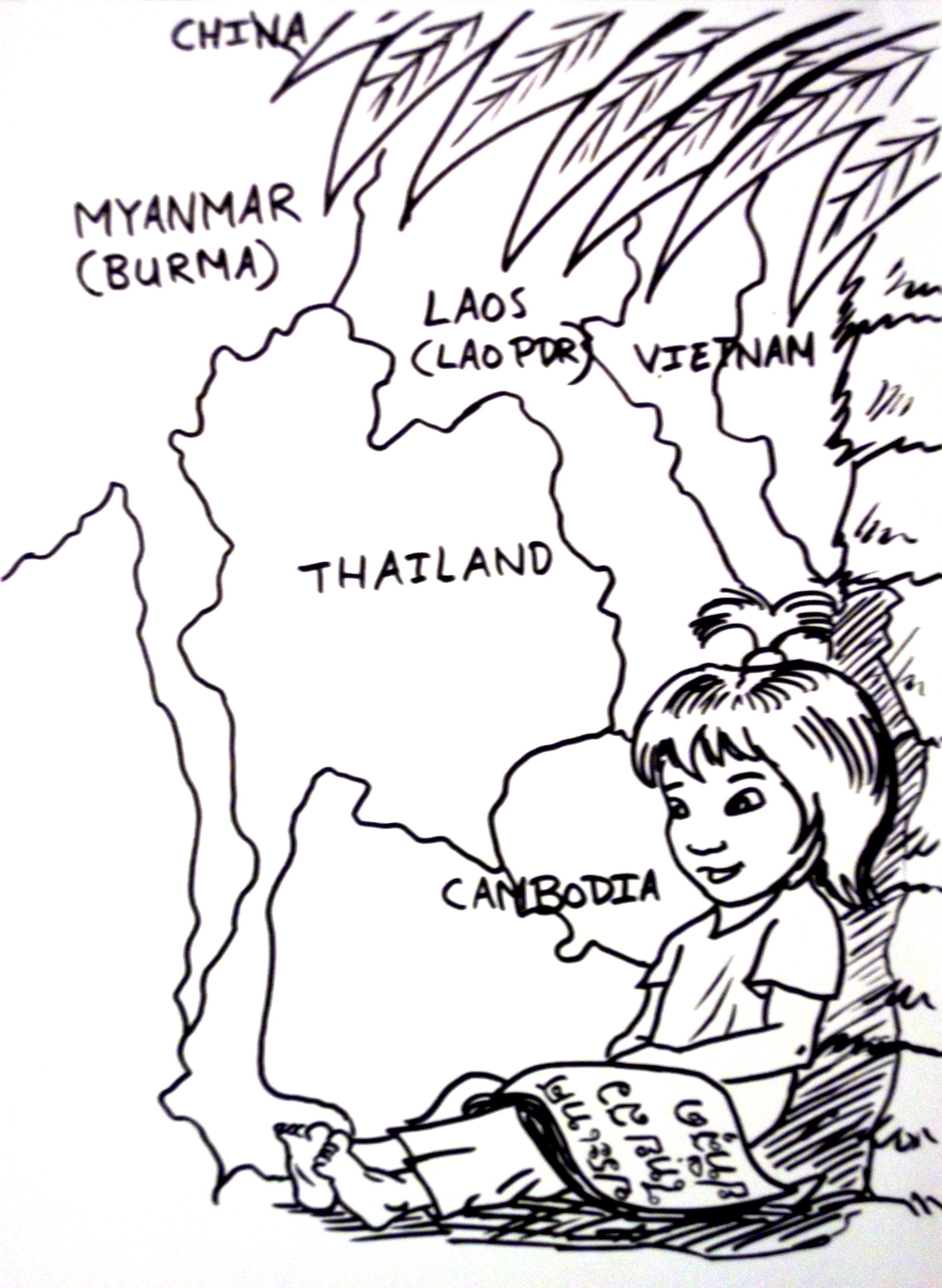 2925x4000 Thai Girl Coloring Page. Colouring Page. Thai Child Kid. Cartoon