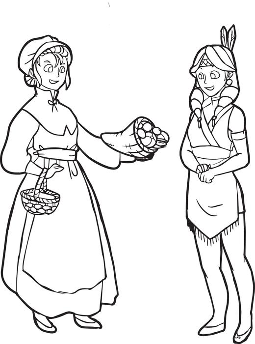 Pilgrim Girl Coloring Page 520x700 Pilgrim Girl Coloring Page