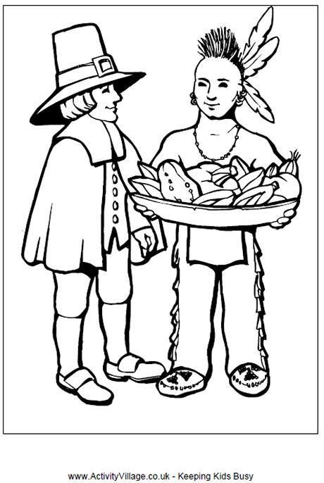 Pilgrim And Indian Colouring Page Thanksgiving Activities For Kids 460x686 Pilgrim And Indian Colouring Page Thanksgiving Activities For Kids
