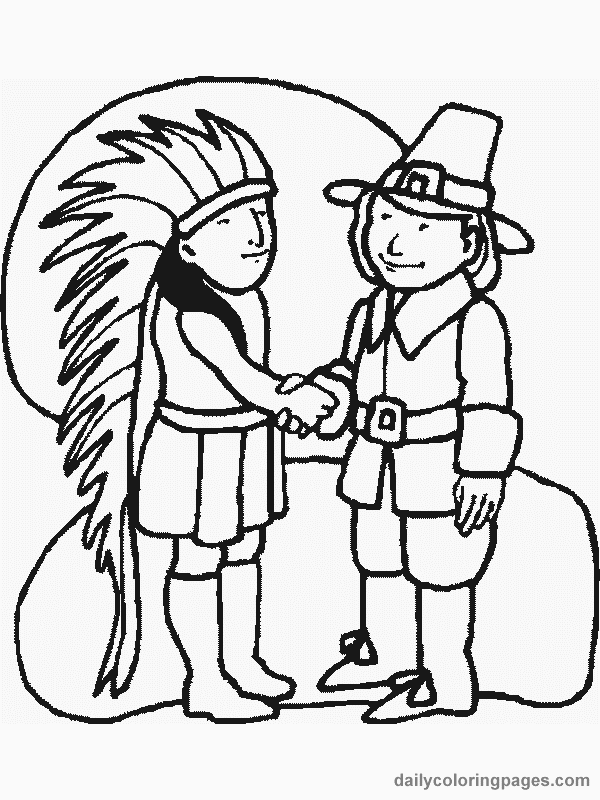 Native American Amp Pilgrim Coloring Page Thanksgiving 600x800 Native American Amp Pilgrim Coloring Page Thanksgiving