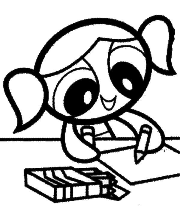 Bubbles Drawing With Crayons In The Powerpuff Girls Coloring Page 600x711 Bubbles Drawing With Crayons In The Powerpuff Girls Coloring Page