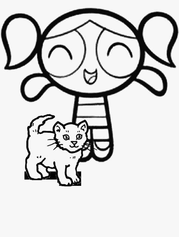 Bubbles And A Little Cat In The Powerpuff Girls Coloring Page 600x792 Bubbles And A Little Cat In The Powerpuff Girls Coloring Page