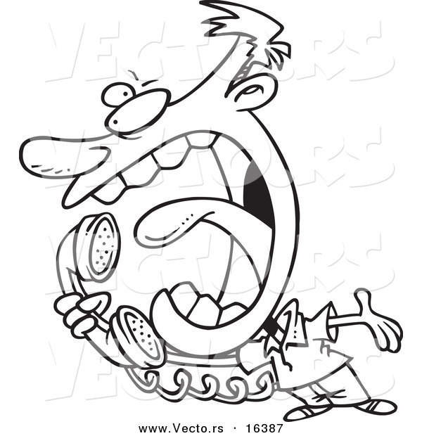 600x620 Vector Of A Cartoon Man Screaming Into A Telephone
