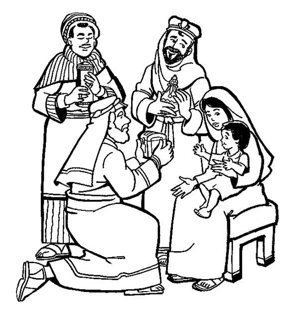 600x652 The Three Kings Adoration To Jesus Coloring Pages Batch Coloring