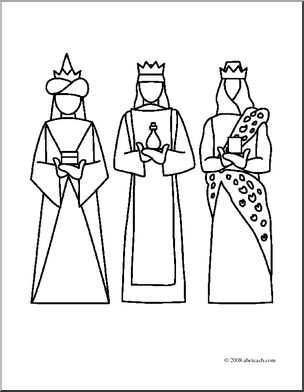304x392 Clip Art Religious 3 Kings (Coloring Page) I Abcteach