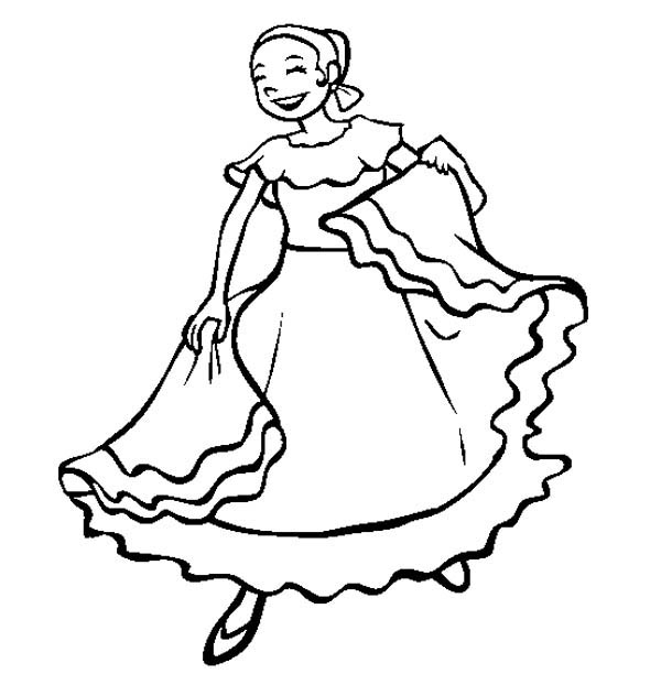 Mexican Folk Dancer Girl Coloring Page Preschool 600x612 Mexican Folk Dancer Girl Coloring Page Preschool