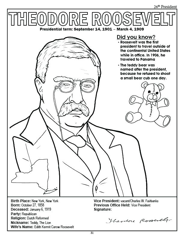 Theodore Roosevelt Coloring Page Printable 612x792 Theodore Roosevelt Coloring Page Printable