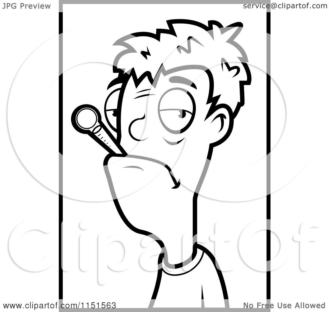 Cartoon Clipart Of A Black And White Sick Man With A Thermometer 1080x1024 Cartoon Clipart Of A Black And White Sick Man With A Thermometer