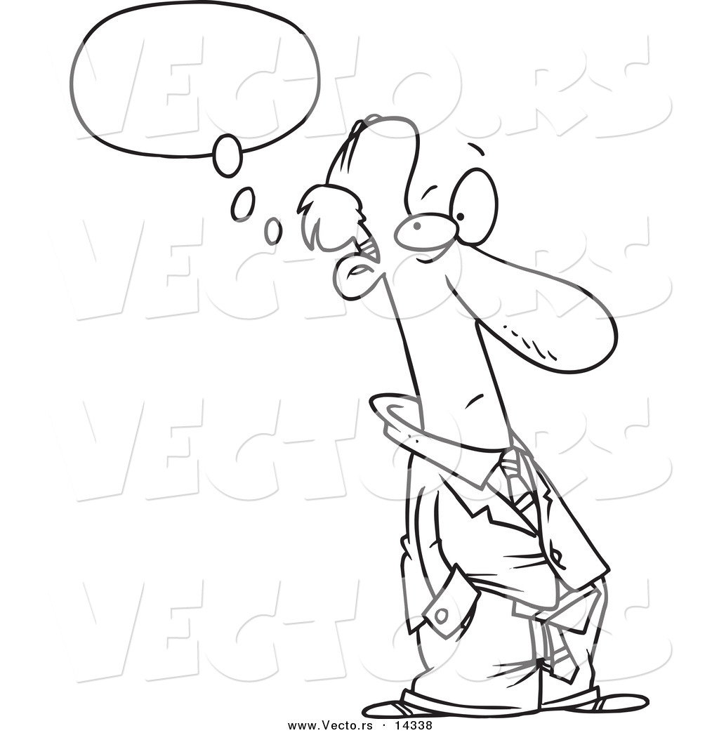 1024x1044 Vector Of A Cartoon Businessman Thinking With His Hands In His