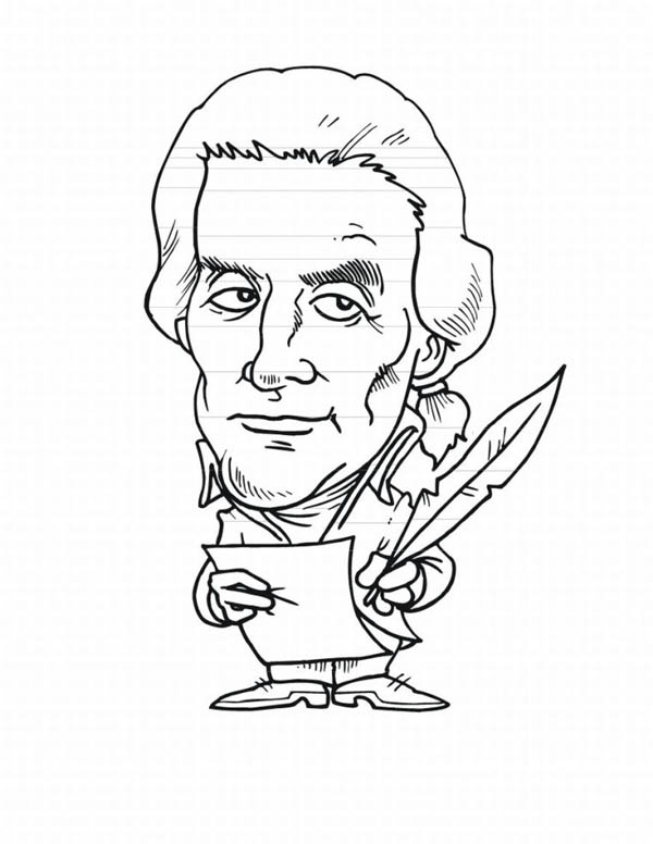 600x776 A Caricature Of Thomas Jefferson For Presidents Day Coloring Page