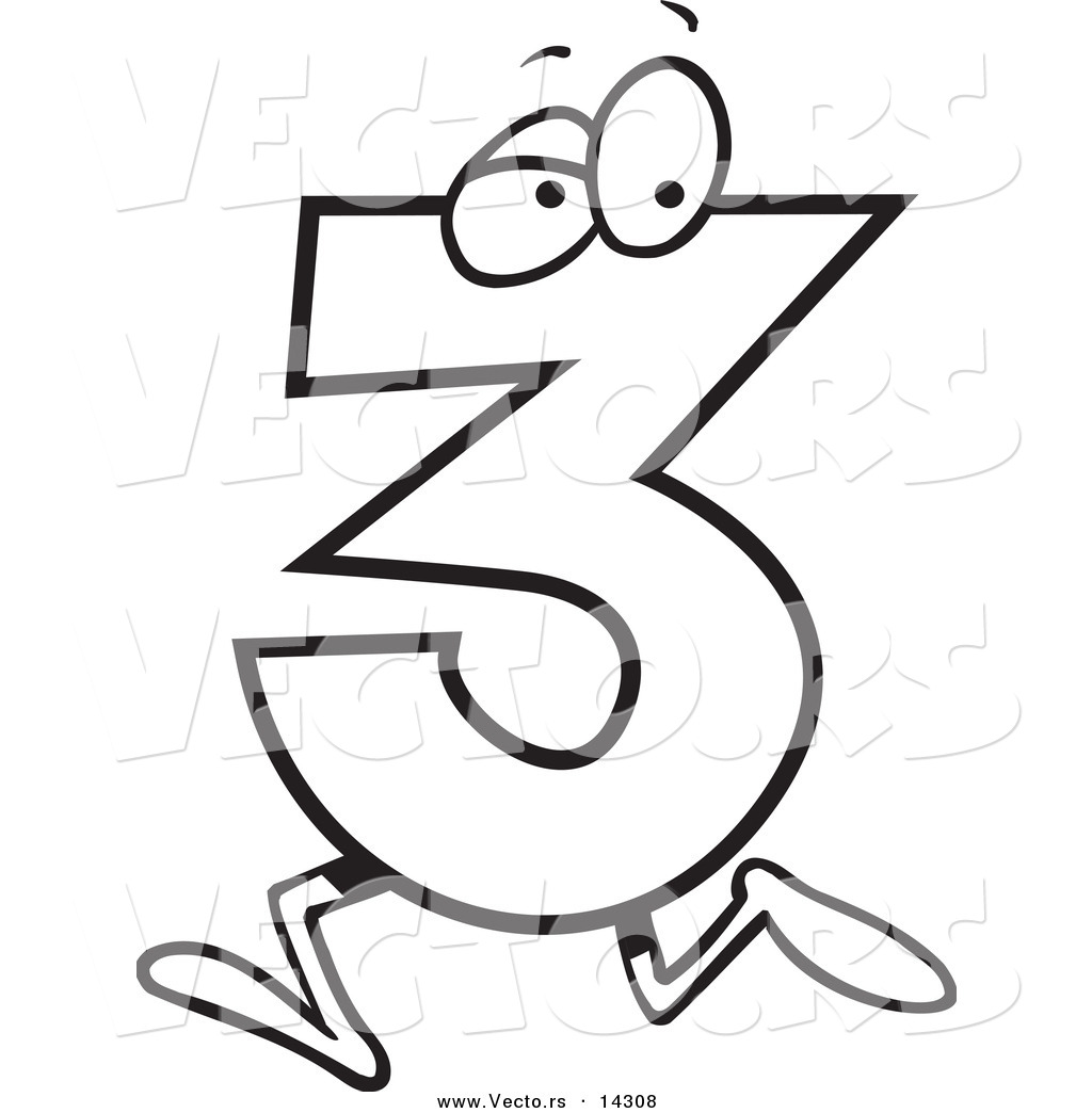Vector Of A Cartoon Running Number Three Coloring Page Outline 1024x1044 Vector Of A Cartoon Running Number Three Coloring Page Outline