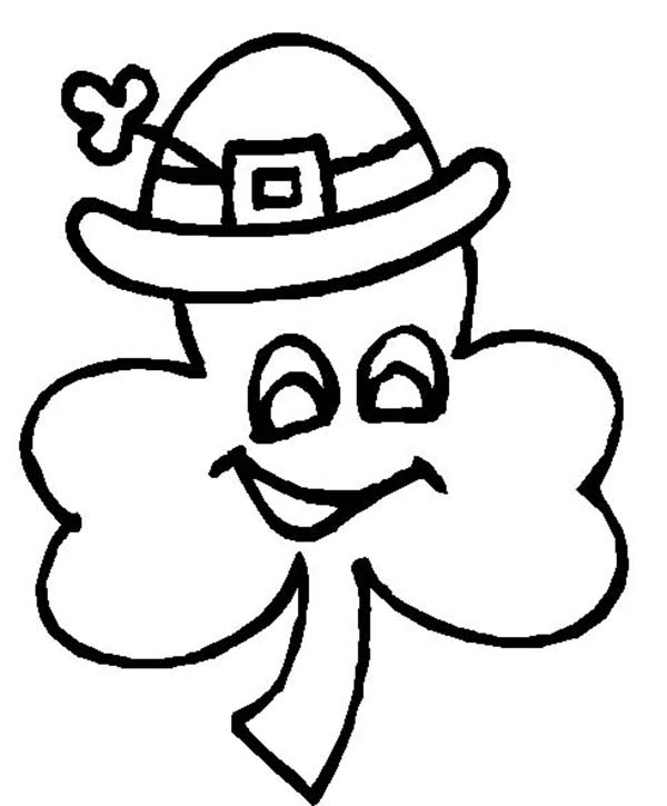 A Four Leaf Clover Wearing Irish Hat Coloring Page Color Luna 600x725 A Four Leaf Clover Wearing Irish Hat Coloring Page Color Luna