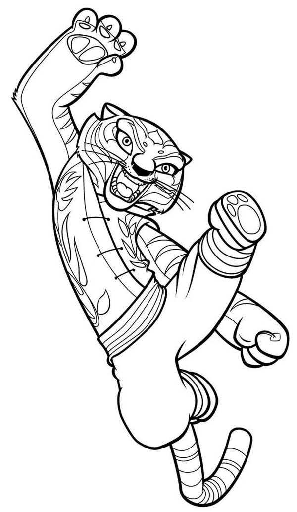Tigress Jumping Kick In Kung Fu Panda Coloring Page 600x1032 Tigress Jumping Kick In Kung Fu Panda Coloring Page