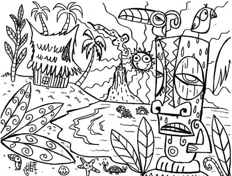 755x575 The Mythical Hawaiian Tiki Mask Coloring Page Fun Pages 8 Colors
