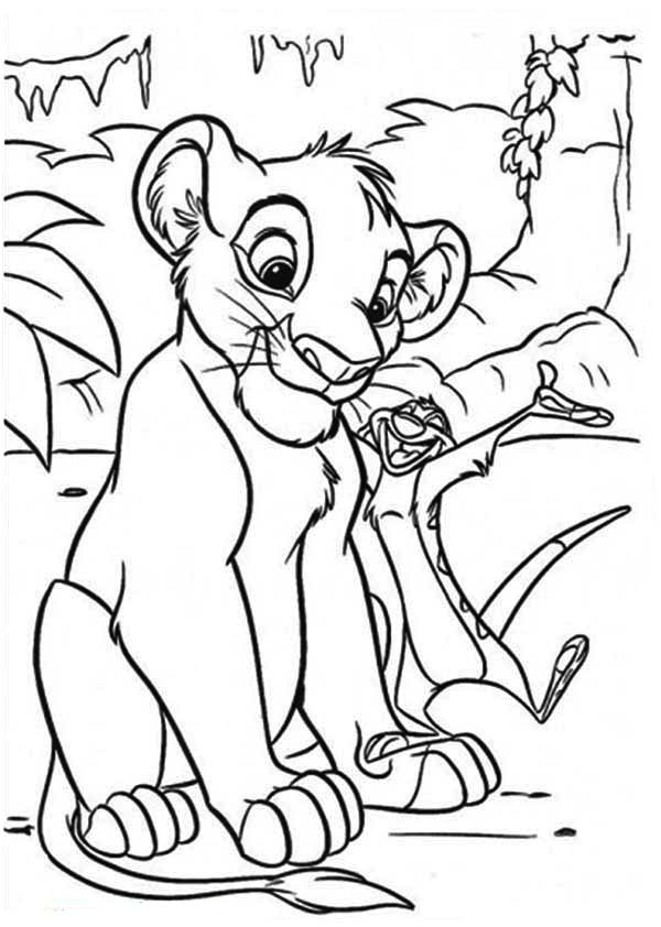600x842 Timon Cheering Simba Coloring Page
