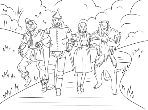 Scarecrow, Tin Man, Dorothy And Cowardly Lion Coloring Page 480x358 Scarecrow, Tin Man, Dorothy And Cowardly Lion Coloring Page