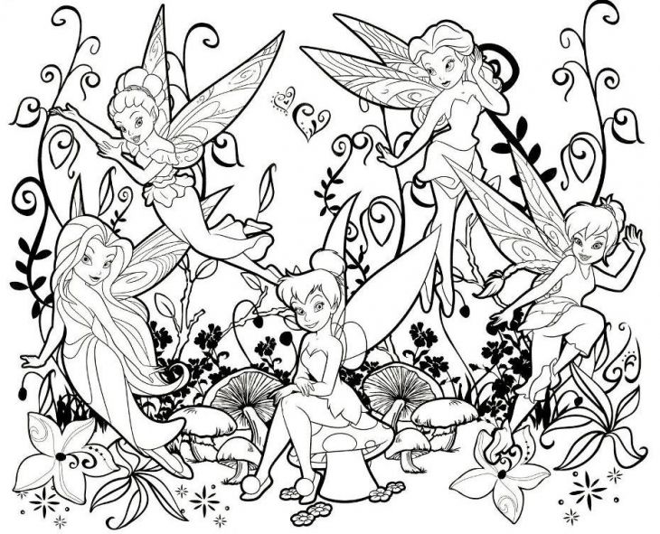 730x591 Online Printable Tinkerbell And Other Fairies Coloring Page