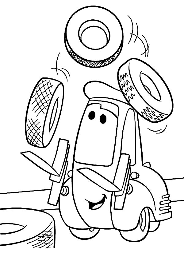 600x849 Guido Juggling Tires In Disney Cars Coloring Page