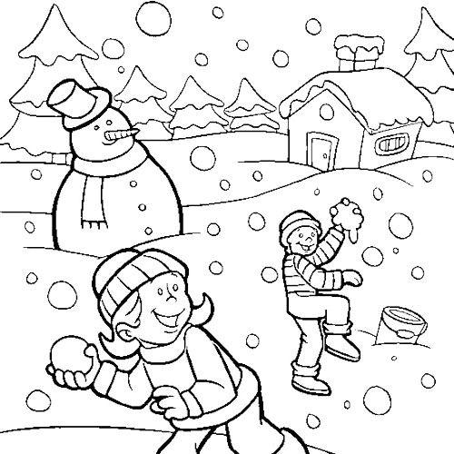 500x500 Children Playing Snow In Winter Coloring Page Winter