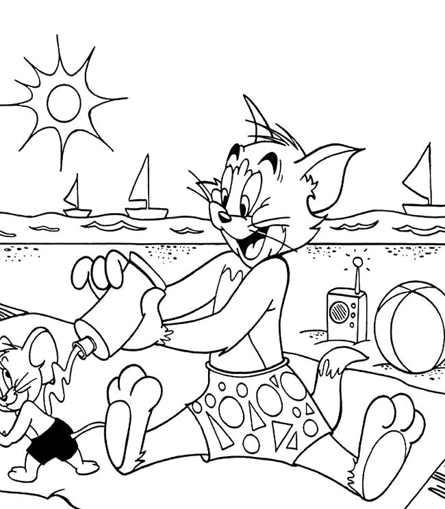 650x743 Tom And Jerry Playing At The Beach Coloring Page Tom And Jerry